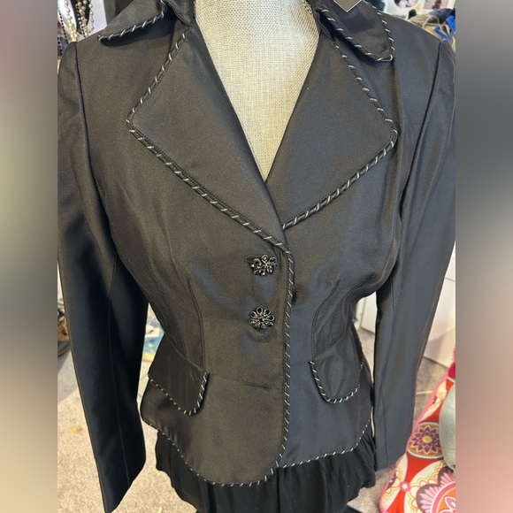 Elie Tahari Black Silk Dress Jacket/Blazer with Crystal Buttons-sz M-NWT - Picture 2 of 10